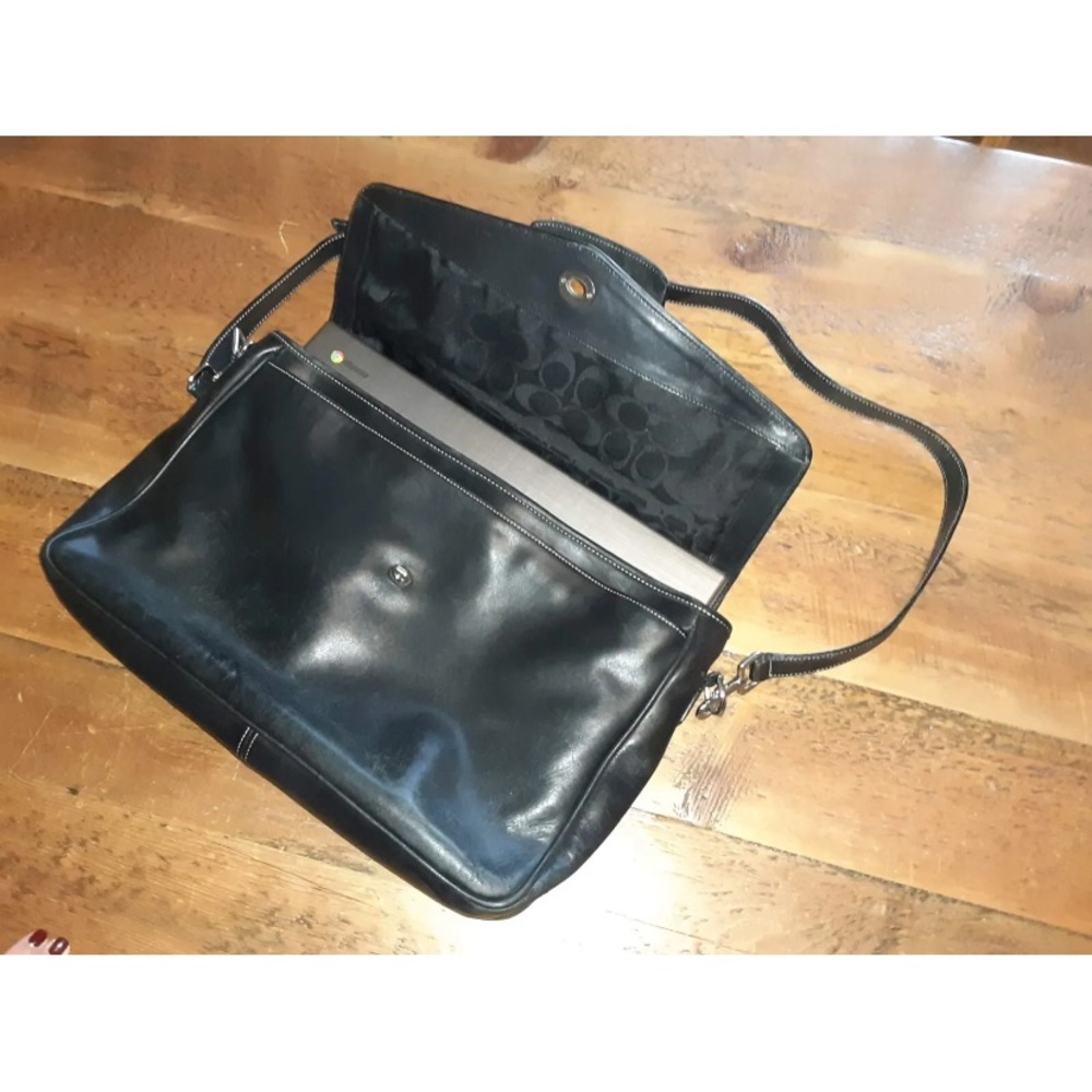 Coach Black Leather Laptop Bag with Shoulder Strap - Picture 10 of 10
